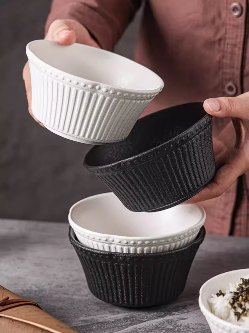 4.5-Inch Ceramic Rice Bowls Bulk With Vintage Texture Design-1