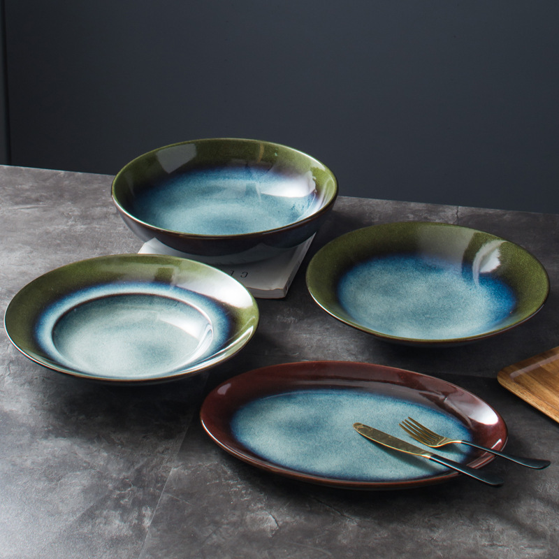 Oriental Tableware Wholesale, Reactive Glaze Bulk Bowls, Plates, Cups-02